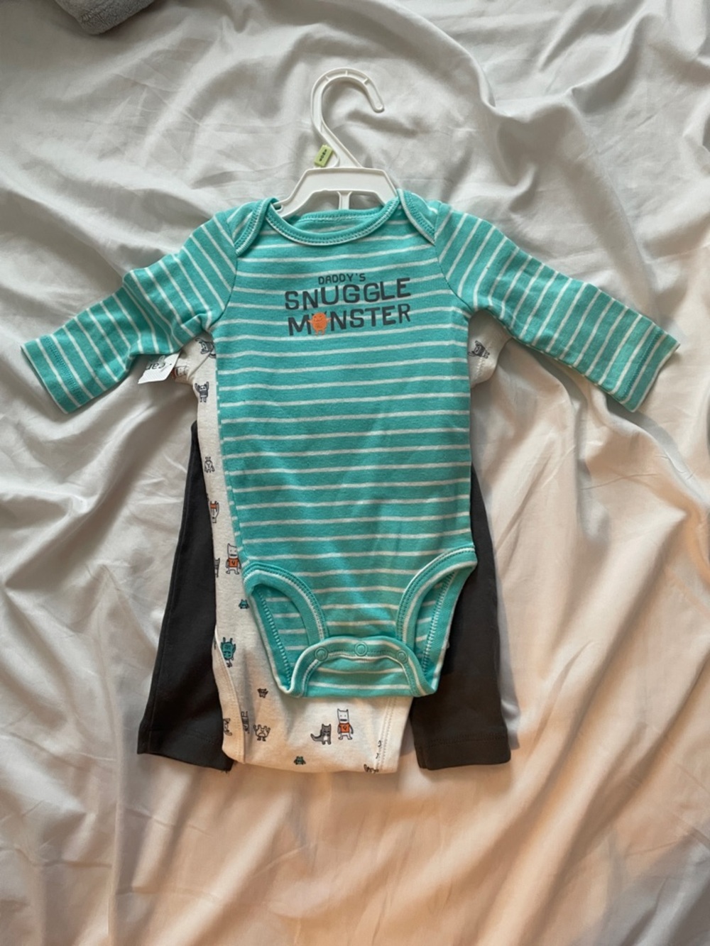 Carter's Teal & White Striped Snuggle Monster One-Piece with pant.